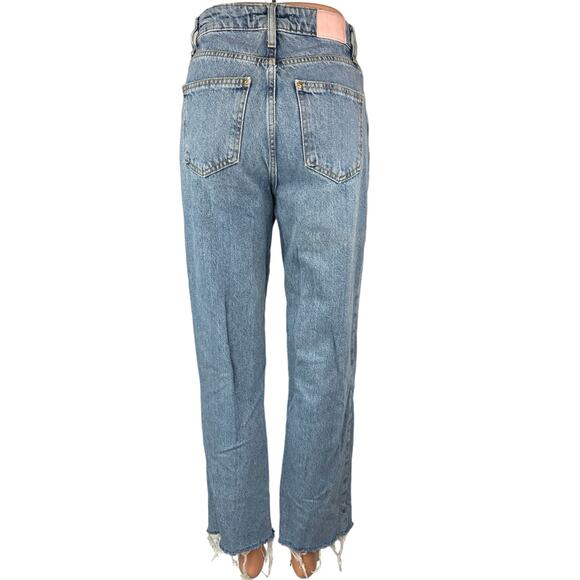 Zara Women's Blue Light Wash High Rise Distressed Relaxed Straight Denim Jeans 2 - Picture 3 of 5